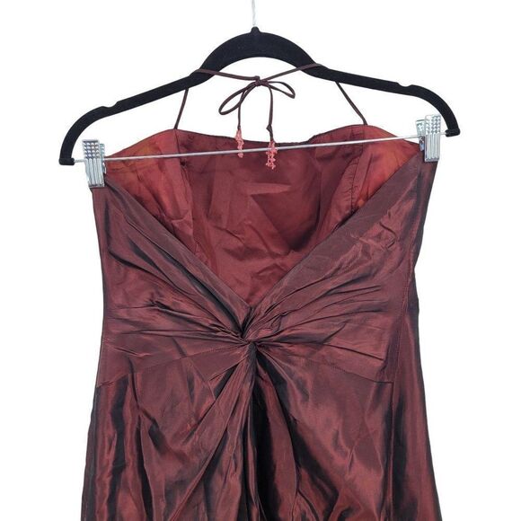 Vintage 90's Cache Gown 6 Oxblood Maroon Halter Backless Knotted Waist Aline USA - Picture 7 of 17